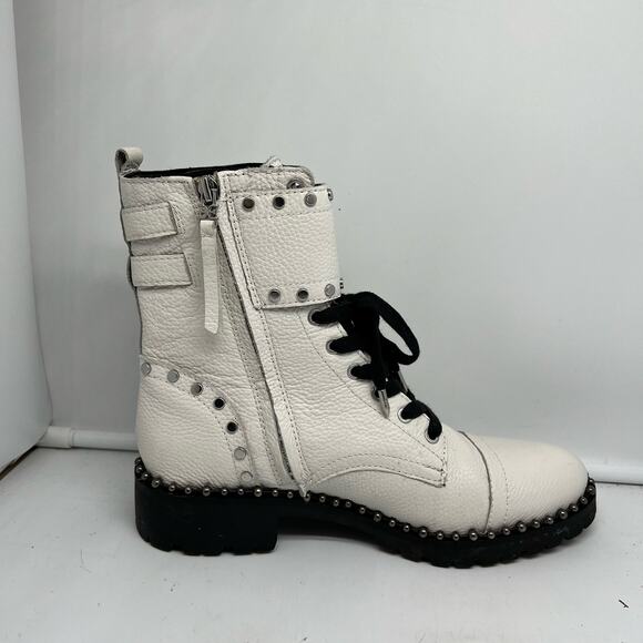 Sam Edelman Boots Womens 8.5 Jennifer Combat White Studded Leather - Picture 4 of 11